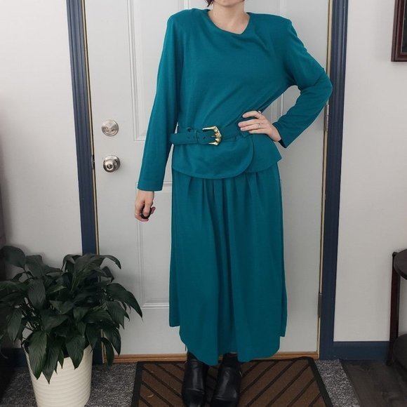 Vintage 80s Green Casual Dress - Picture 1 of 4